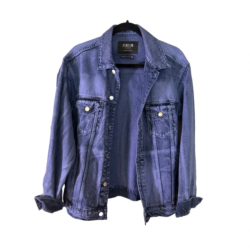 FIVE CM Faded Blue Denim Jacket Men M Snap Button